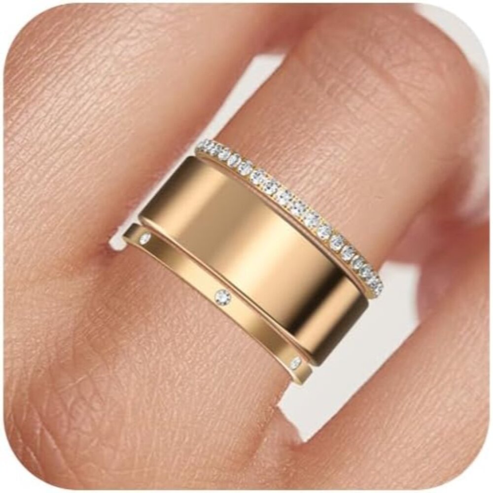 2-Pack Gold Plated Stackable Rings For Women With… - image 1